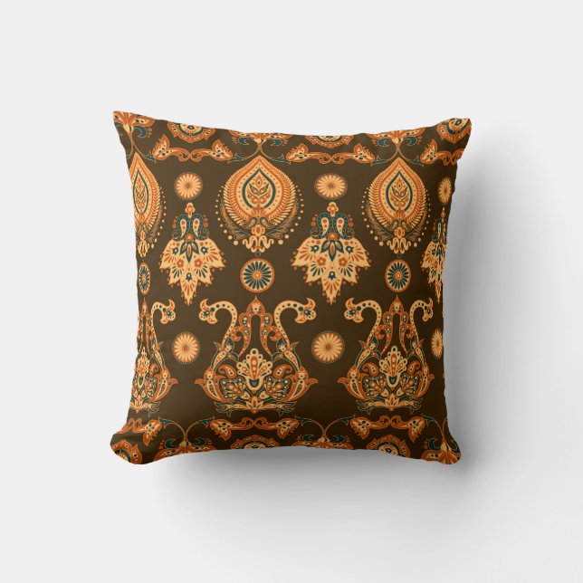 Damask style seamless floral pattern throw pillow (Front)