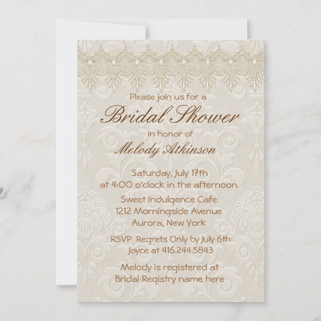 Damask Swan Elegance Ivory - Bridal Shower Invitation (Front)