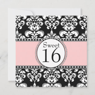 Damask Sweet 16 Birthday Invitations Pink