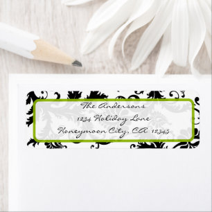 Damask Swirl Apple Green & Black Étiquette de adre