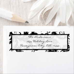 Damask Swirl Black & White Adresse de retour Étiqu