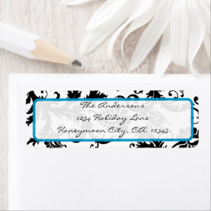 Damask Swirl Bright Aqua & Black Address Label