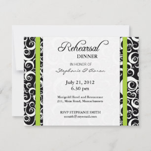 Damask Swirl Rehearsal Dinner Card in Green