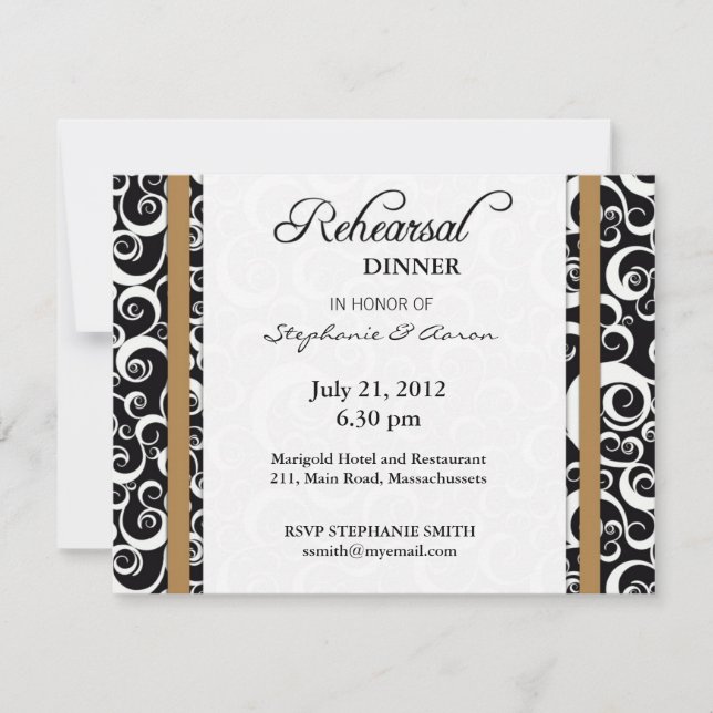 Damask Swirl Rehearsal Dinner Card in Hazelnut (Front)