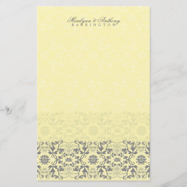 Damask Swirls Lace Butter Thank You Stationery (Front)