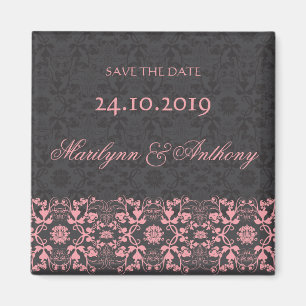 Damask Swirls Lace Charcoal Save The Date Magnet