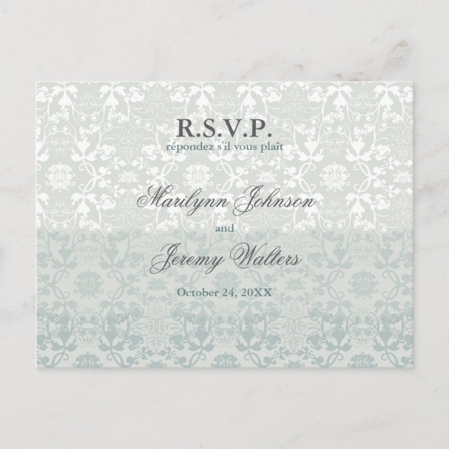 Damask Swirls Lace Dream RSVP Mariage Carte postal (Devant)