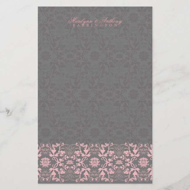 Damask Swirls Lace Licorice Thank You Stationery (Front)