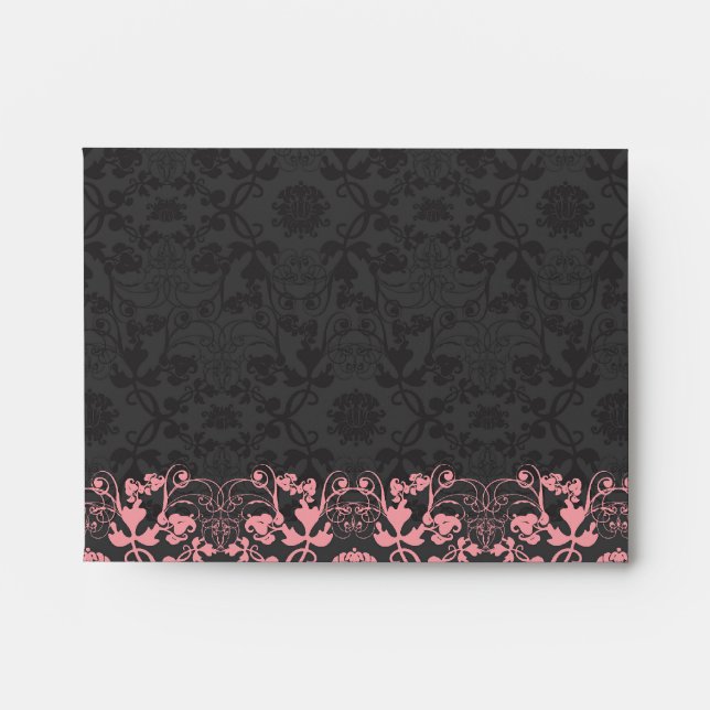 Damask Swirls Lace Licorice Wedding Envelope (Front)