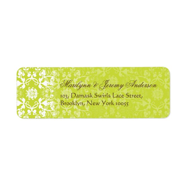 Damask Swirls Lace Lime Custom Label (Front)