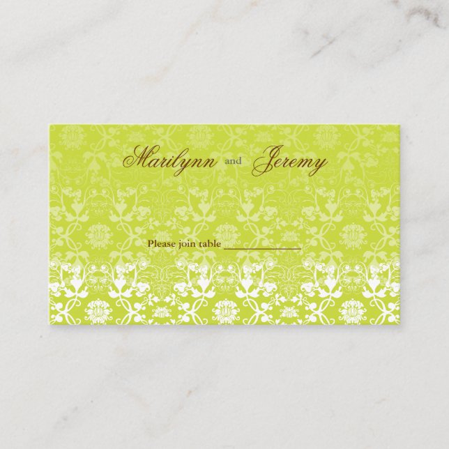 Damask Swirls Lace Lime Custom Table /Place Card (Front)