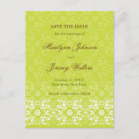 Damask Swirls Lace Lime Save The Date Postcard