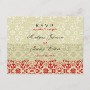 Damask Swirls Lace Spice RSVP Wedding Postcard