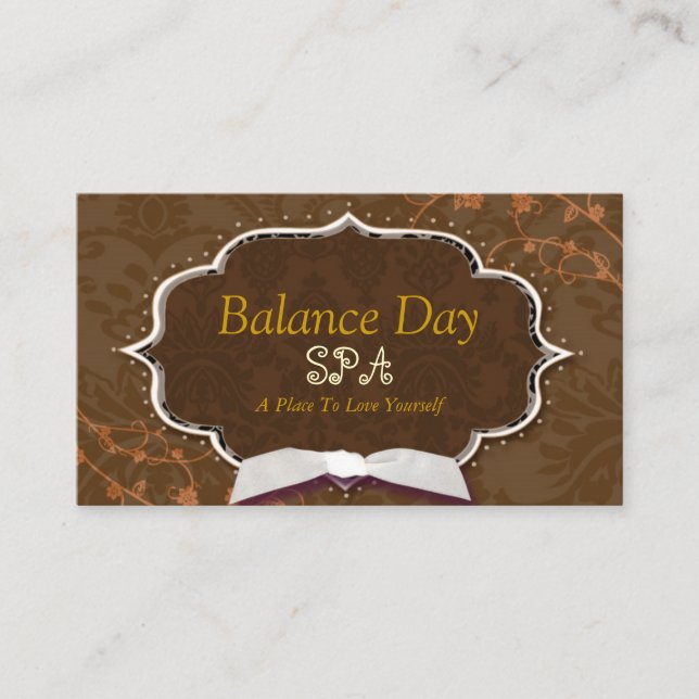 Damask Swirls Spa Massage Therapy Business Card (Front)