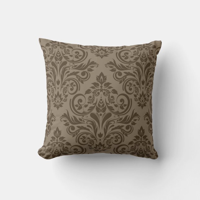 Damask - taupe brown throw pillow (Front)