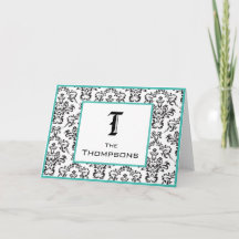 Damask Teal and Black Personalized Notecard