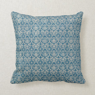 Damask Teal Blue Pattern Throw Pillow