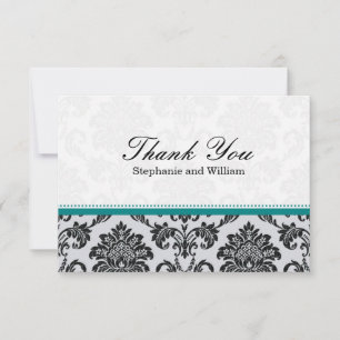 Damask Teal Wedding Thank You Card