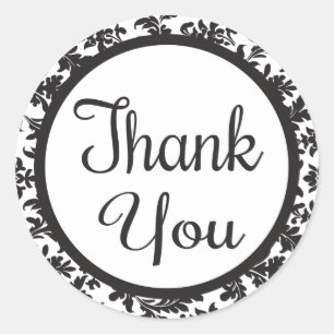 Damask Thank You Black And White Floral Classic Round Sticker