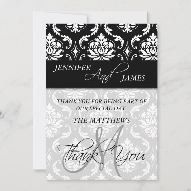 Damask Thank You Cards Monogram Names (Front)