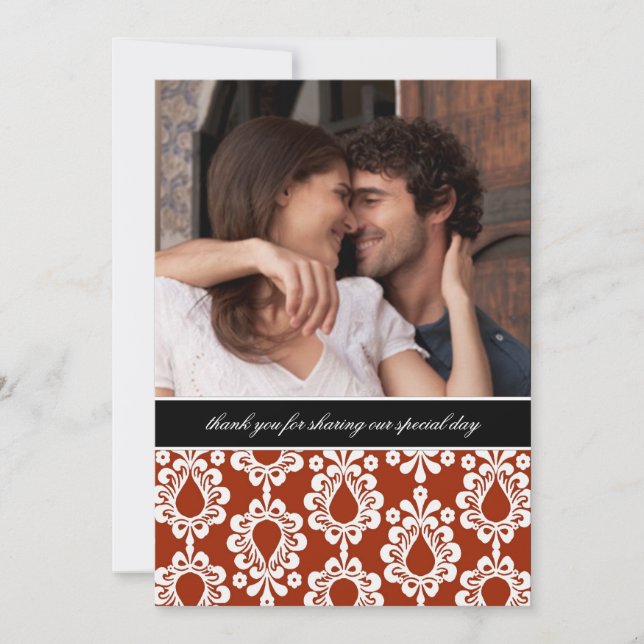 Damask Thank You Notes {Red} Invitation (Front)