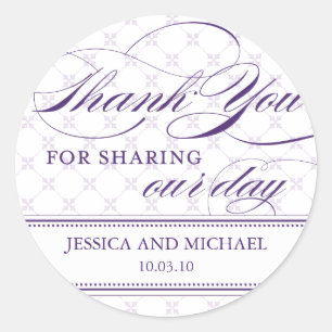Damask Thank You Sticker- Customize it! Classic Round Sticker