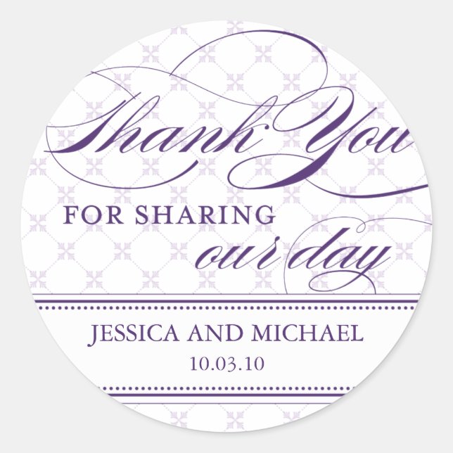 Damask Thank You Sticker- Customize it! Classic Round Sticker (Front)