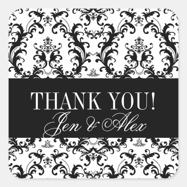 Damask Thank You Wedding Favour Stickers (Front)
