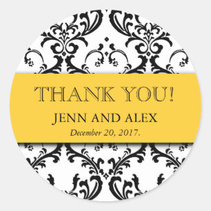 Damask Thank You Wedding Stickers Favours Yellow