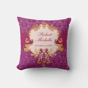 Damask throw pillow commemorative wedding pillow