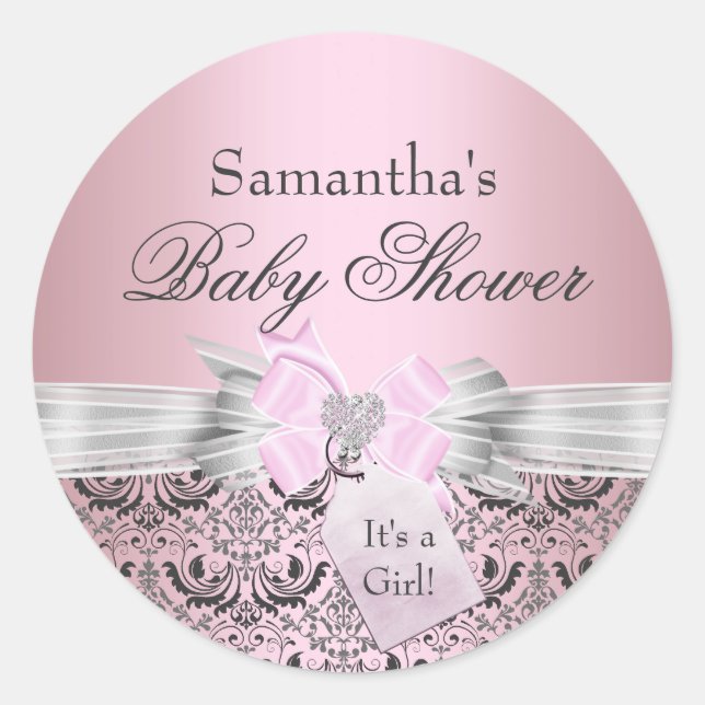 Damask & Tiara Princess Baby Shower Sticker (Front)