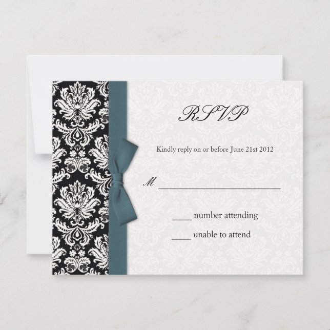 Damask Turquoise Bow Wedding Carte RSVP (Devant)