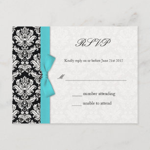 Damask Turquoise Bow Wedding Carte RSVP