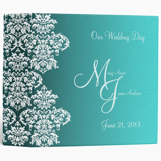 Damask Turquoise Wedding Binder (Front/Spine)