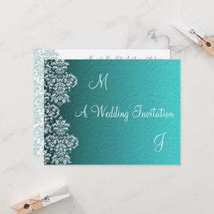 Damask Turquoise Wedding Invitation