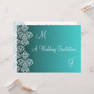 Damask Turquoise Wedding Invitation