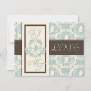 Damask Tweets Wedding Invite Card 2