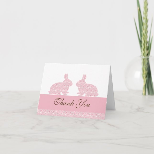 Damask Twin Lapin lapins Baby shower Merci (Devant)