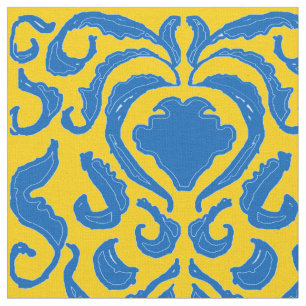 Damask Ukraine Energizing Yellow Freedom Blue Fabric