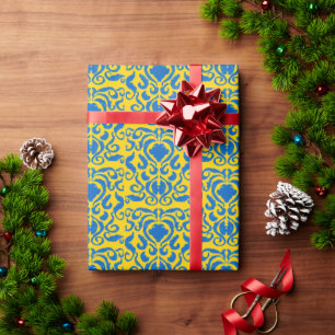 Damask Ukraine Energizing Yellow Freedom Blue  Wrapping Paper