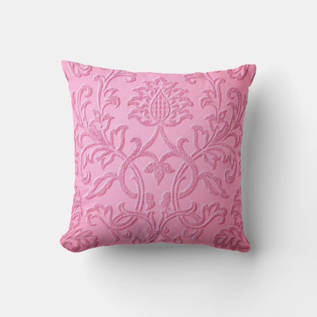 damask velvet pink girly victorian pattern textile throw pillow (Front)