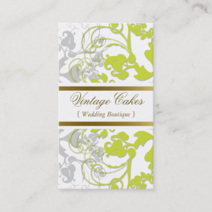 Damask Vintage Floral Flourish Chartreuse Elegant Business Card