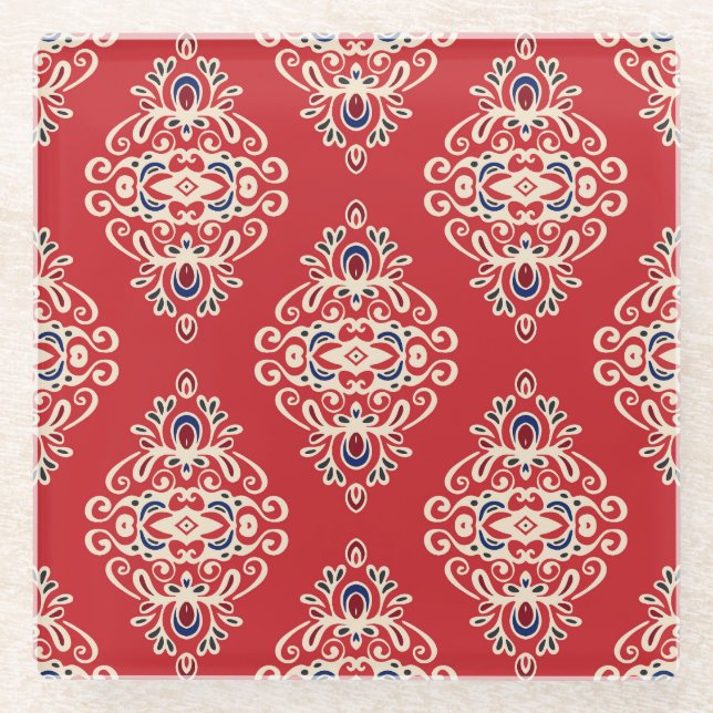 Damask Vintage: Flourish Seamless Pattern. Glass Coaster (Front)