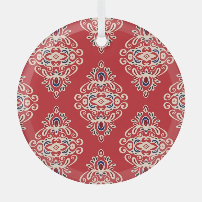 Damask Vintage: Flourish Seamless Pattern. Glass Ornament (Front)