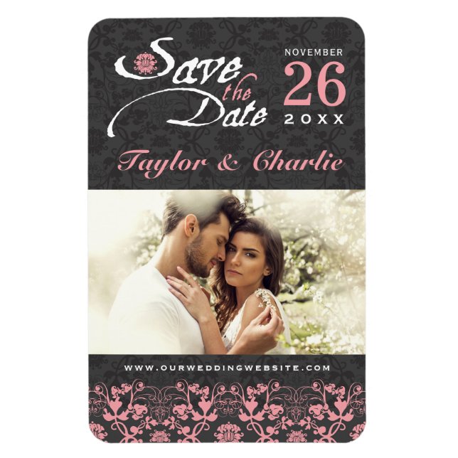 Damask Vintage Lace Save The Date Photo Magnet (Vertical)