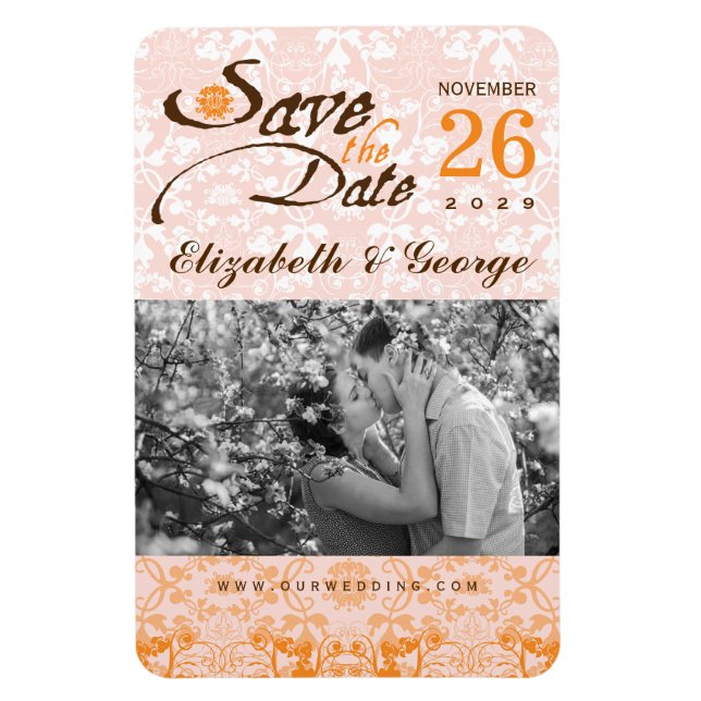Damask Vintage Lace Save The Date Photo Magnet (Vertical)