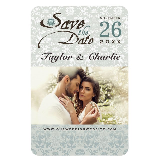 Damask Vintage Lace Save The Date Photo Magnet (Vertical)