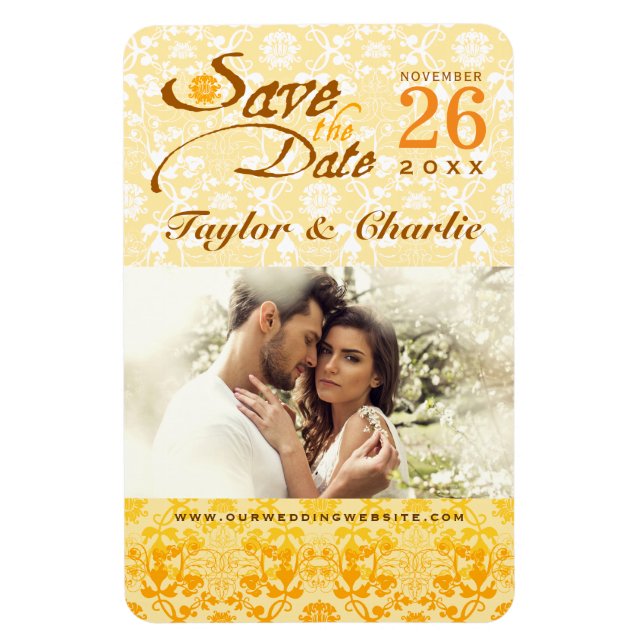 Damask Vintage Lace Save The Date Photo Magnet (Vertical)
