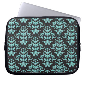 Damask vintage wallpaper blue girly chic laptop sleeve