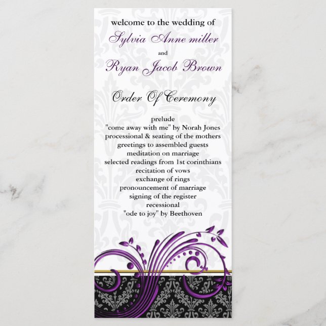 damask violet Wedding program (Front)